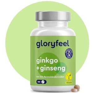 Ginkgo + Ginseng 365 tabletten - Met 24% flavonglycosiden - Panax Ginseng & Ginkgo Biloba Extract (50:1) Hoge dosering - Voor 1 jaar voorraad- Laboratorium getest, veganistisch en zonder toevoegingen
