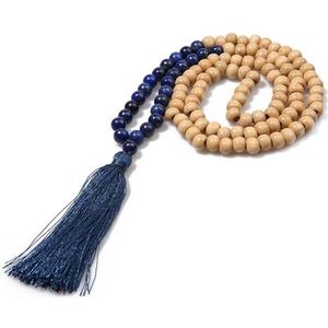 Boheemse kwast yoga hout sieraden handgemaakte dames kwast ketting (Color : 86cm_Lapis Lazuli)