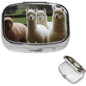 Pillendoos Geneeskunde Pil Organizer Alpaca Familie Kleine Pillenkoker Reizen Pillencontainer Draagbare Pillendoos voor Pocket 2 Compartiment Pillenhouder Pillendozen voor Reizen