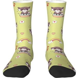 Kawaii wasbeer schattig, compressiesokken, crew-sokken, casual sokken voor volwassenen, sportsokken
