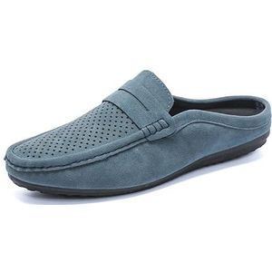 Herenloafers Suede Vamp Geperforeerde Half Penny Loafers Schoenen Antislip Lichtgewicht Bestand Mode Slip-on (Color : Blue, Size : 41 EU)