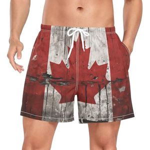 Niigeu Artistieke Retro Canadese Vlag Zwembroek voor heren, sneldrogend, met zakken, Leuke mode, XXL