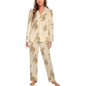 Luiaard leggen lama vrouwen lange mouw button down nachtkleding zachte nachtkleding lounge pyjama set XL