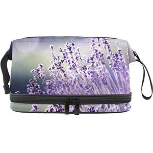 Grote capaciteit reizen cosmetische tas,Lavendel paarse bloem,Make-up tas,Waterdichte make-up tas organisator, Meerkleurig, 27x15x14 cm/10.6x5.9x5.5 in