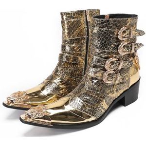 ZZveZZ Herfst- En Winter Witgouden Herenhoge Korte Laarzen En Leren Schoenen(Gold,48 EU)