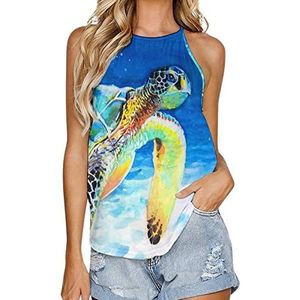 Sea Turtle Tanktop voor dames, zomer, mouwloos, T-shirts, halter, casual vest, blouse, print, T-shirt, 3XL