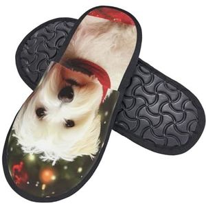 HerfsT Kerst Hond Print Harige Slippers Voor Vrouwen Mannen Pluizige Memory Foam Slippers Winter Pluche Huis Slippers M, Zwart, Medium