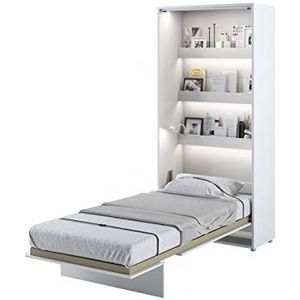 Furniture24 Kastbed Bed Concept, wandklapbed met lattenbodem, V-bed, wandbed, bedkast, kast met geïntegreerd klapbed, functioneel bed (BC-03, 90 x 200 cm, wit/wit, verticaal)