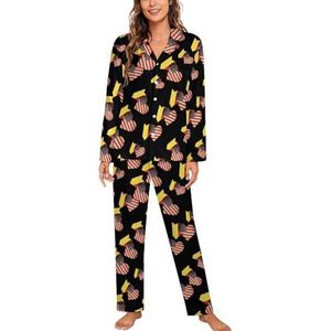 België En Amerikaanse Vlag Vrouwen Lange Mouw Button Down Nachtkleding Zachte Nachtkleding Lounge Pyjama Set 2XL