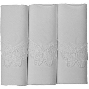 3-pack dames 100% katoen witte vlinder kant hoek zakdoeken, één maat, wit, Wit, S
