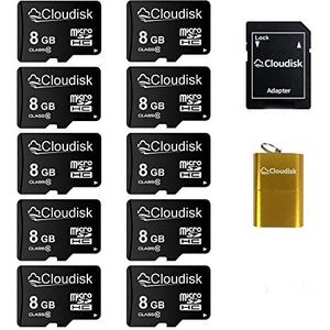 Cloudisk 10 stuks 8 GB Micro SD-kaarten, klasse 10 U1, High Speed Micro SDHC voor HD-video's, betrouwbare opslag voor smartphones, camera's