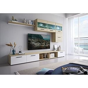 Skraut Home - Woonkamermeubels - model Parijs - Set dressoir plank en tv-kast - Scandinavische stijl - met LED-licht - melamine - wit en eiken