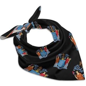 New Jersey Vlag Logo Vierkante Bandana Mode Satijn Wrap Neck Sjaals Comfortabele Hoofd Sjaal voor Vrouwen Haar 18""x18