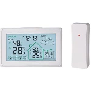 Draadloos weerstation Touch LCD Digitale DCF-wandklok Binnen-/buitenthermometer Hygrometer Trend Comfort-voorspellingssensor,Nauwkeurig voorspellen(P)