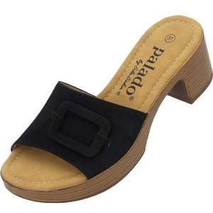 Palado - Sila Sahin - Sandalen - Zwart - Comfortabele Pantoffels met Blokhak