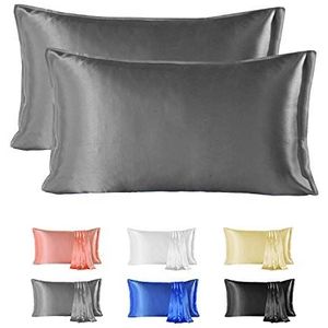 Since Silk Luxe Zijden Kussensloop 2 Stuks 22 Momme Zijde en Katoen, 100% Zijde Kussenslopen Hypoallergeen Zacht Ademend Beschermt Haar en Huid. (50 x 75 cm, Grijs)