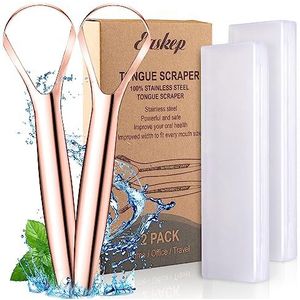 Tongschraper (2 stuks), brede tongreiniger met mooie draagtas, Easkep 100% roestvrijstalen tongschraperreinigers, voor mannen, vrouwen, volwassenen, kinderen, goud