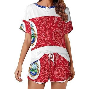 Paisley En Costa Rica Vlag Mode 2 STKS Womens Pyjama Sets Korte Mouw Nachtkleding Zachte Loungewear Stijl