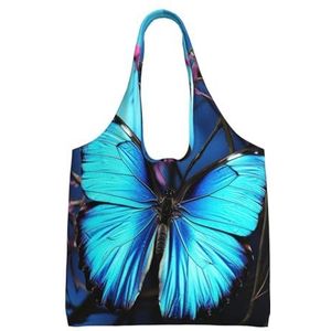 YNCATXZ Blauwe vlinder en bamboe canvas draagtas voor vrouwen esthetische boodschappentassen schoudertas herbruikbare boodschappentassen, Zwart, Eén maat