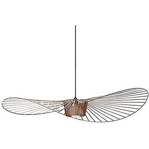 Retro hanglamp, golvende kroonluchter, glasvezel + vezeldoek, hoedontwerp, moderne woonkamer, keuken, badkamer, decoratieve verlichting, E27, bruin, 100cm