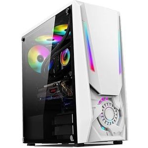 Mid-Tower Computerbehuizing E-ATX/ATX/M-ATX, Gehard Glazen Zijpaneel, Raster Frontpaneel Desktop Computerbehuizing, RGB Verlichtingsmodus(White)