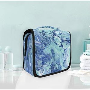 Marmer abstracte kunst blauw opknoping opvouwbare toilettas make-up reisorganisator tassen tas voor vrouwen meisjes badkamer