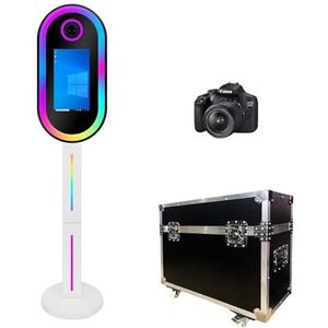 WideMeet Spiegel fotocabine met 15,6 inch LCD-touchscreen draagbare magische spiegel shell standaard selfie fotocabine voor bruiloft feest evenement verhuur (witte machine+camera)