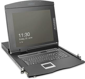 DIGITUS 19"" KVM-console - FullHD - 16-poorts HDMI-switch - US-toetsenbord - voor 19 inch server- en netwerkkasten - zwart