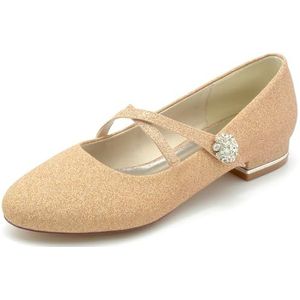 EICOFF Flats Bruidsschoenen Dames Lage Hakken Gesloten Teen Bruiloft Jurk Schoenen Slip-op Partij Dans Werk Trouwschoenen Avondsandalen,Champagne,36 EU