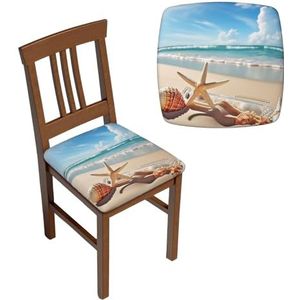 LZQPOEAS Stoelhoezen, set van twee stuks, vierkante stoelhoezen, wasbare stoelhoezen voor mooi strand en zeeschelp, afneembare kussenhoes voor eetkamerstoelen, stoelbeschermers