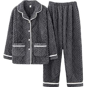 ATKITS Pyjama voor heren, knuffelig, winter, teddy fleece, tweedelig, lang, pluche, wollig, badstof, warm huispak, nachtkleding, sleepwear, Navy grijs, XL