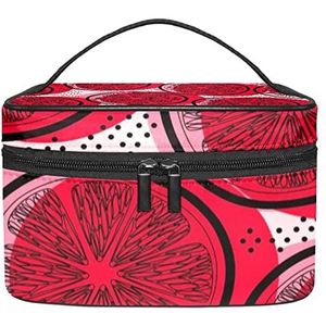 Make-up Organizer Bag, Reizen Make-up Tas Organizer Case Draagbare Cosmetische Tas voor Vrouwen en Meisjes Toiletartikelen Getrokken Citroen Art Rode Kleur Moderne, Meerkleurig, 22.5x15x13.8cm/8.9x5.9x5.4in