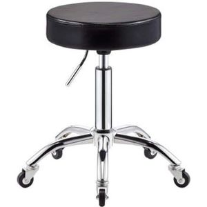 Barkruk verstelbaar met wielen, naaikruk met bruine PU synthetisch lederen zitting, in hoogte verstelbaar 51-65 cm, ondersteund gewicht 160 kg, ergonomische zadelkruk voor schoonheid kapper tattoo