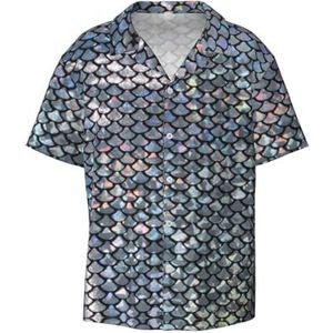 OdDdot Zilveren Visschaal Print Heren Button Down Shirt Korte Mouw Casual Shirt Voor Mannen Zomer Business Casual Jurk Shirt, Zwart, S