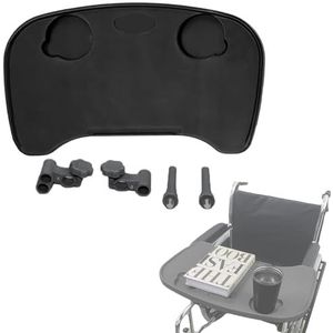 Rolstoellade tafel met bekerhouder - afneembaar rolstoelbureau lapboard voor verpleegkundige patiënt eethulp, past op rolstoelarmen van afstand 16"" - 20"" (zwart)