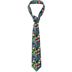 EdWal Goud Wit Vlinders Zwarte Print Mannen Stropdassen Tie Mode Tie Grappige Ties, Voor Bruiloft Party Vergadering Outfit, Grappige Tennis Racquets en Tennis Ballen, Eén maat