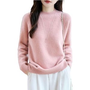 Wollen Trui Met Glanzende Pailletten Dames Herfst-winter Warme Kasjmiertrui Lange Mouwen Ronde Hals Gebreide Trui Elegante Effen Gebreide Pullover For Buiten(Pink,XL)