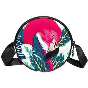 Ronde Crossbody Tas Messenger Bag Portemonnee voor Vrouwen Flamingo Rode Bladeren, Meerkleurig, 6.7x6.7x2.3 in, Sling Rugzakken