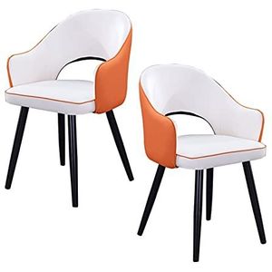 GEIRONV Woonkamer fauteuil set van 2, moderne keuken appartement lounge teller stoelen lederen hoge achter gewatteerde zachte stoel eetkamerstoel Eetstoelen (Color : White orange, Size : Black feet