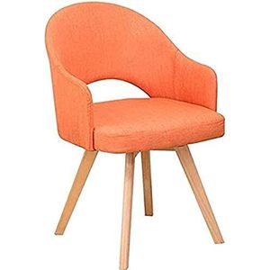 GEIRONV Moderne eetkamerstoelen, katoenen linnen massief houten poten computerstoel slaapkamer balkon woonkamer loungestoel Eetstoelen (Color : Orange, Size : 48x46x78cm)