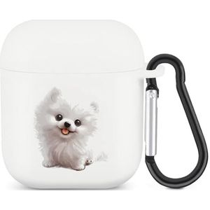 Witte Pommeren Hond Leuke Case Voor AirPods 2 & 1 Schokbestendige Beschermende Hoofdtelefoon Gevallen Cover Met Sleutelhanger Voor Mannen Vrouwen
