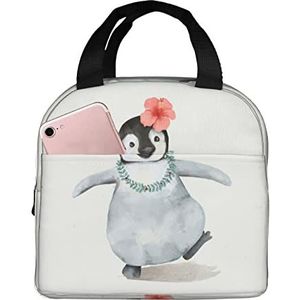 JYQCNSMJYB2 Pinguïn dragen bloemen print geïsoleerde lunchbox voor vrouwen en mannen, lichte duurzame draagtas voor kantoor, werk, school