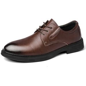 Formele kledingschoenen for heren Veterschoenen Puntige gepolijste neus Kunstleren Derby-schoenen Bestand tegen slip Blokhak Lage bovenkant Antislip Zakelijk(Brown,45 EU)