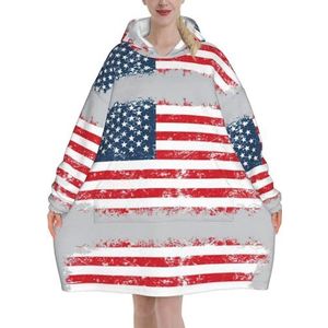 Stars And Stripes Sherpa Sweatshirt Deken voor Vrouwen Verlengt Warme Gezellige Oversized Draagbare Pocket Hoodie Volwassenen