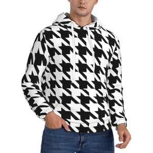 TTIGLHOH Houndstooth Zwarte Winter Hoodies Voor Mannen Fleece Gevoerde Sherpa Trui Kangoeroe Pocket Comfort Fit, Winter Sweatshirt, Zwart, M