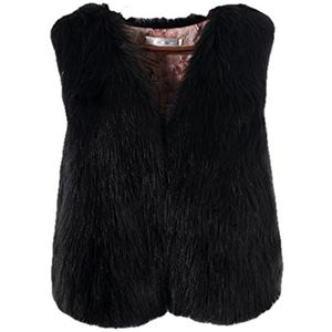 Herfst Winter Mode Vest Dames Faux Fur Vest Roze Wit Korte Faux bontjas Dames Bont Gilet veste - Zwart,XXL