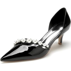 GHSIRUEU Vrouwen Fashion Pointed Toe Slip-on Pearls Dress Pumps Glitter Casual Lakleer Schoenen 2.36 Inches Hakken,zwart,36 EU