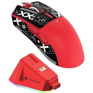ATTACK SHARK X11 Gamingmuis met magnetisch oplaadstation, PixArt PAW3311 gamingsensor, BT/2.4G draadloze/bedrade gamingmuis met muisgriptape, 22000 DPI, gamermuizen voor Win11/Xbox/PS/Mac (rood)