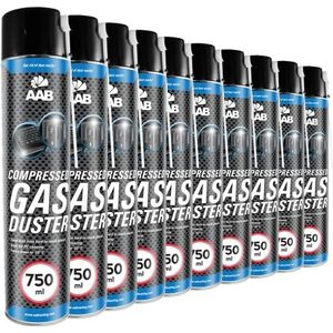 10 x AAB Compressed Gas Duster 750ml - Compressed Air for Computer, Keyboard, and Other Office Equipment, Laptop Cleaner, PC Cleaning Kit, Air Duster, Can of Air, Aerosol Duster, Canned Air
