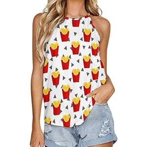 French Fries Tanktop voor dames, zomer, mouwloze T-shirts, halter, casual vest, blouse, print, T-shirt, L